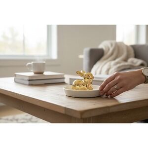 Sagebrook Home Bunny Trinket Dish Set of 2 Gold White NWT Ceramic Rabbit